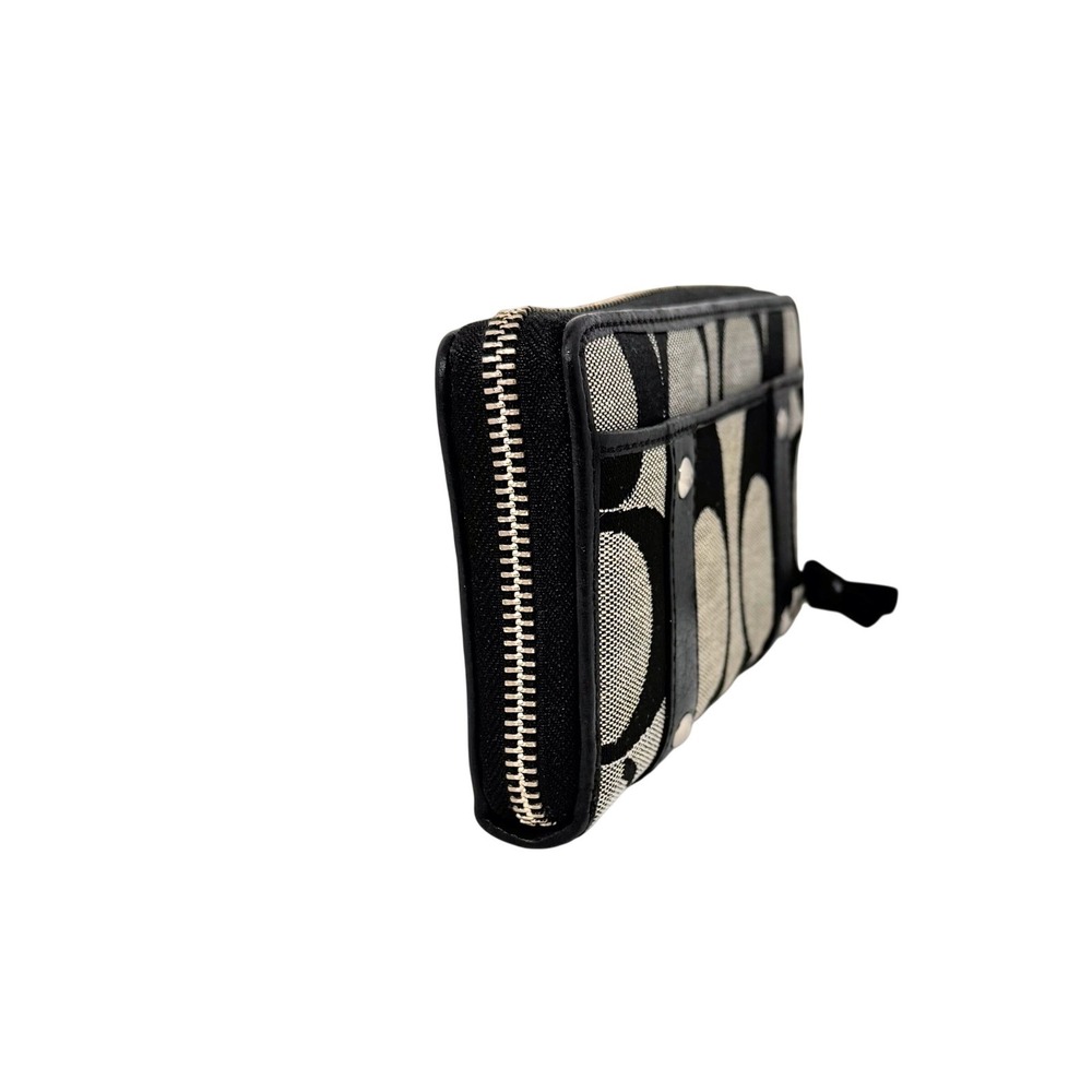 Coach Zoe Double Buckle Wallet Signature C Black Grey Blue Leather Y2K - Picture 5 of 9